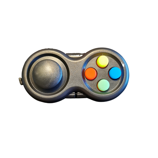 Game controller fidget in black with coloured buttons